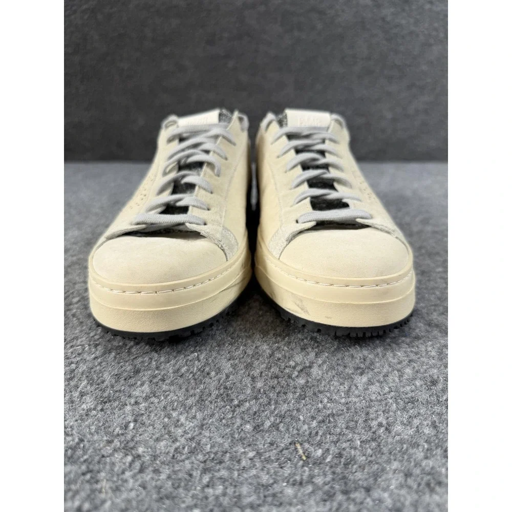 P448 Shoes Mens Size 7 Beige Leather Low Top Casual Sneakers Lace Up Made Italy